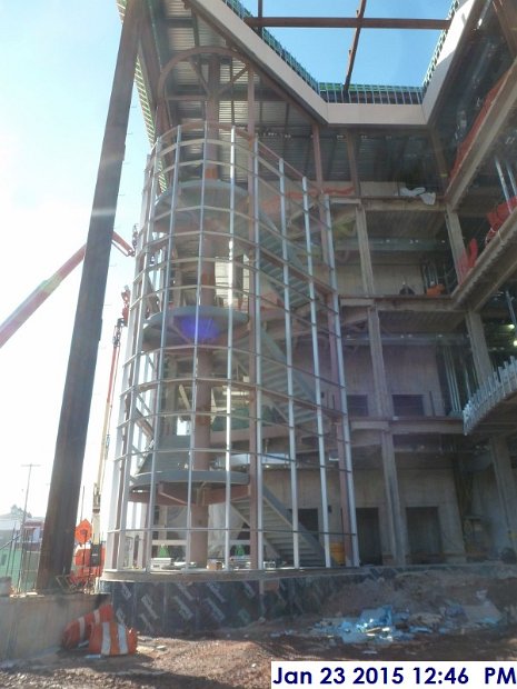 Installing curtain wall mullions around the Monumental Stairs Facing West